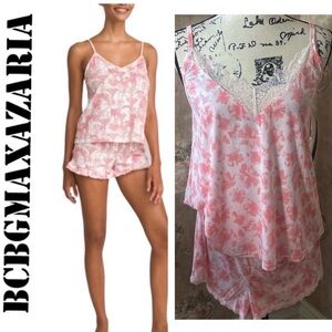 BCBGMAXAZARIA FLORAL CAMI SHORTS PAJAMA LOUNGE SET PINK WHITE